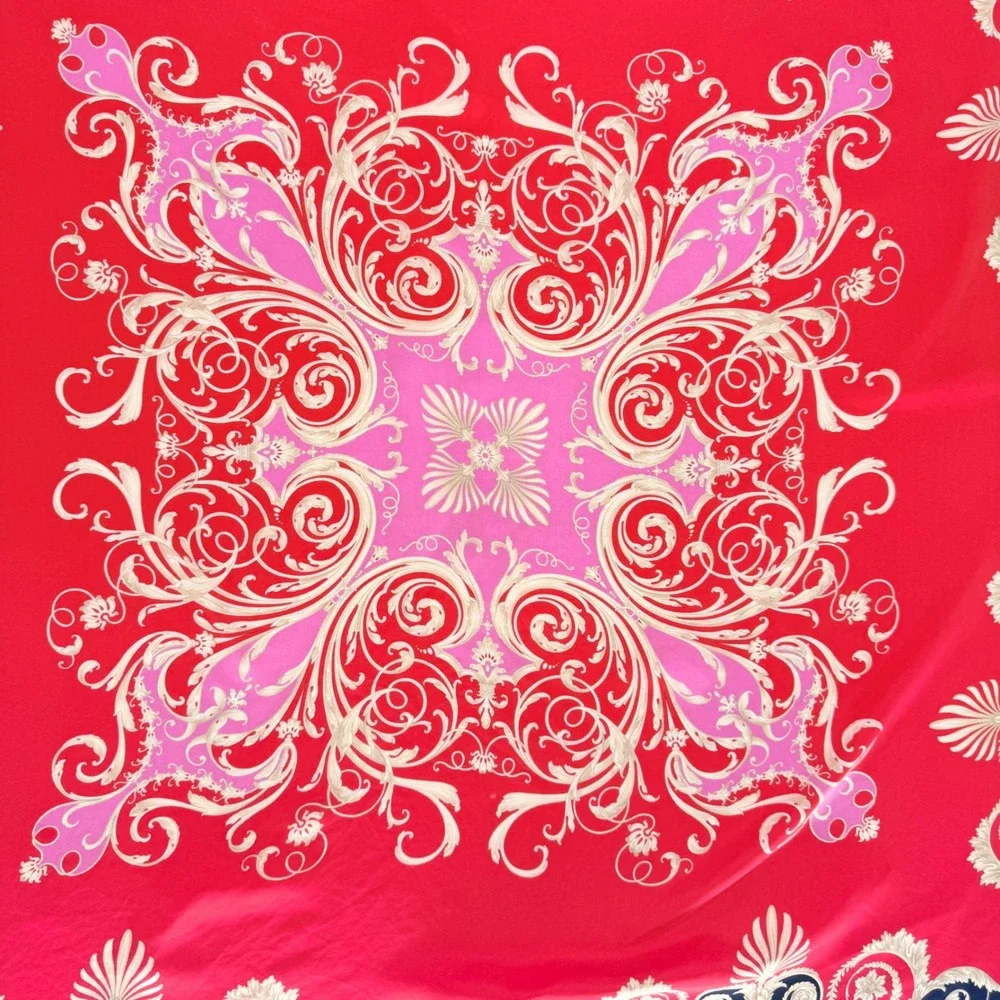 Versace Silk Scarf Red Navy Baroque Filigree Ornate Square 34